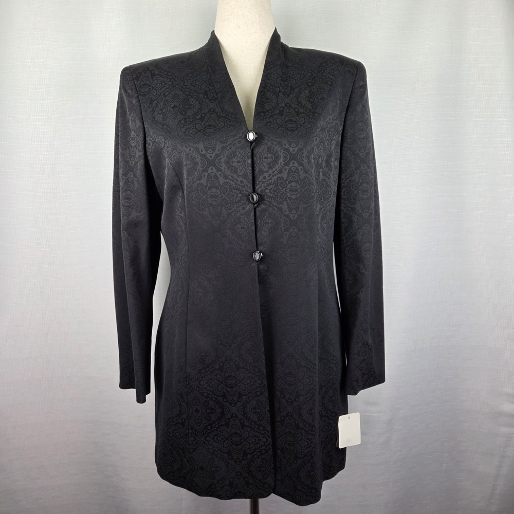 Jones New York Long Black Blazer‎ Women's 12 Jacket Collarless Elegant Career